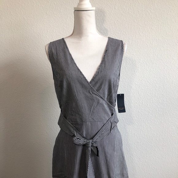 NEW! RACHEL ROY navy pinstripe v-neck ruffle dress - Picture 12 of 13